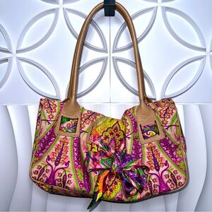 ECHO Leather Silk Cotton Shoulder Bag